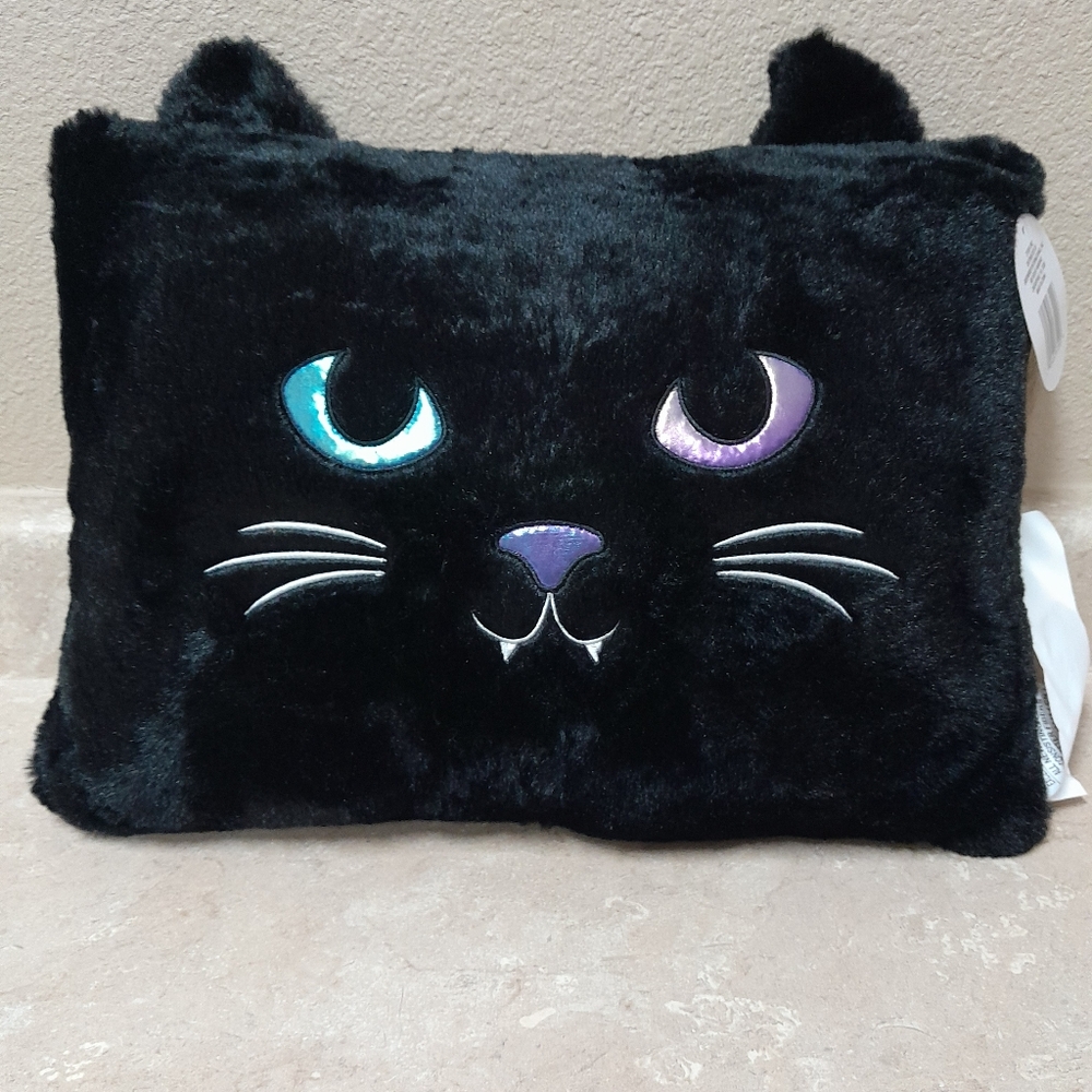 Black Cat Plush Pillow Blue & Purple Eyes NWT Size:OS  Greenbrier